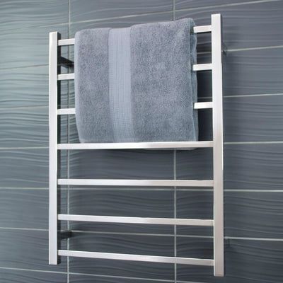 RADIANT HEATING 7-BARS SQUARE HEATED TOWEL RAIL BRUSHED SATIN 80WATTS 600MM