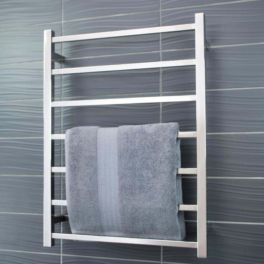 RADIANT HEATING 7-BARS SQUARE HEATED TOWEL RAIL BRUSHED SATIN 80WATTS 600MM