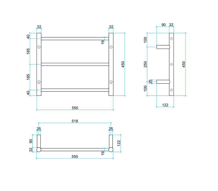 THERMOGROUP STRAIGHT ROUND BUDGET HEATED TOWEL RAIL 550MM