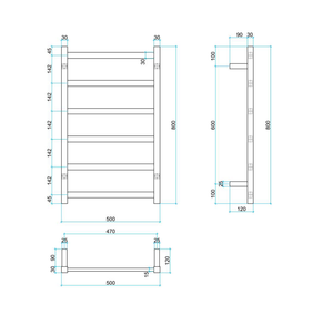THERMOGROUP STRAIGHT SQUARE BUDGET HEATED TOWEL RAIL 500MM