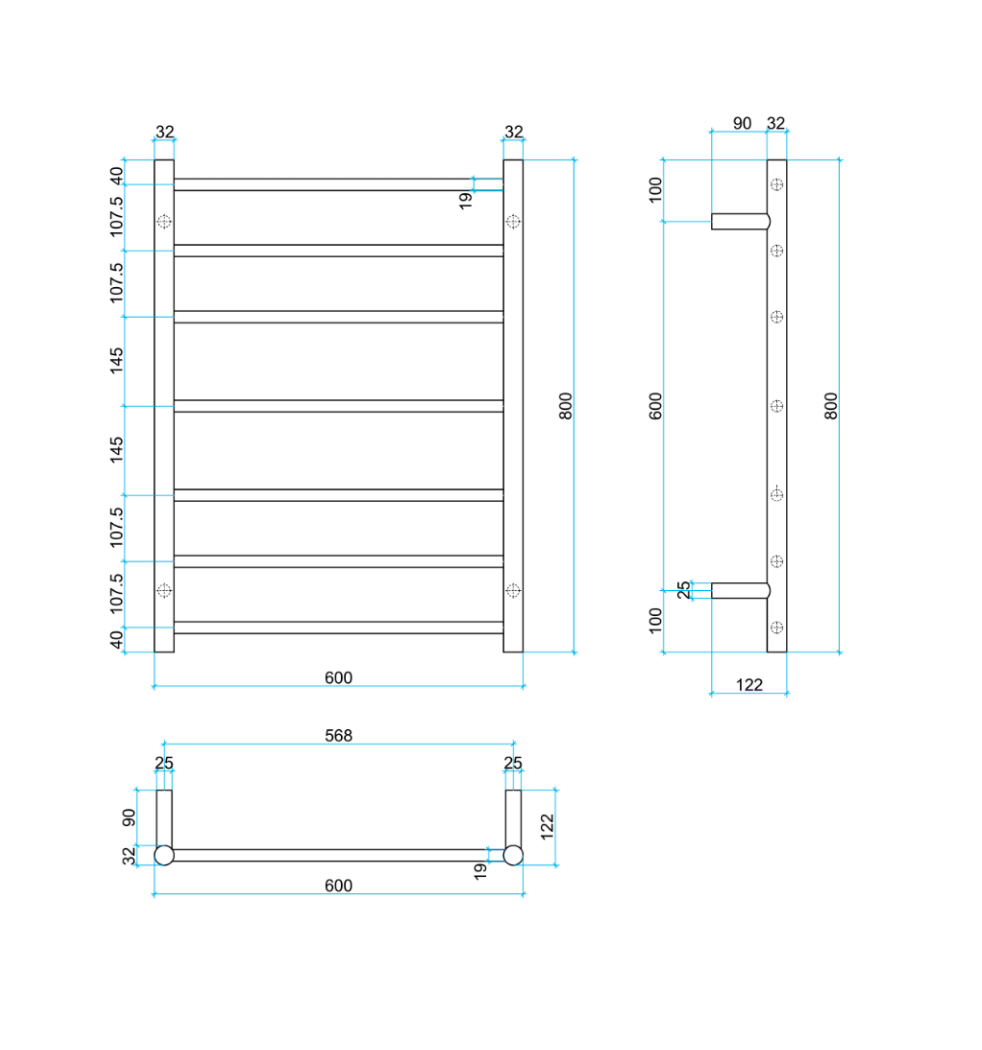 THERMOGROUP ROUND LADDER HEATED TOWEL RAIL SATIN WHITE 600MM