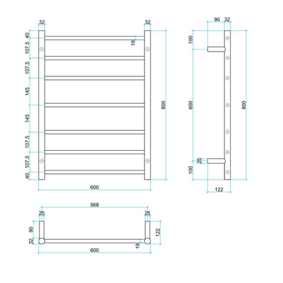 THERMOGROUP STRAIGHT ROUND BUDGET LADDER HEATED TOWEL RAIL 600MM