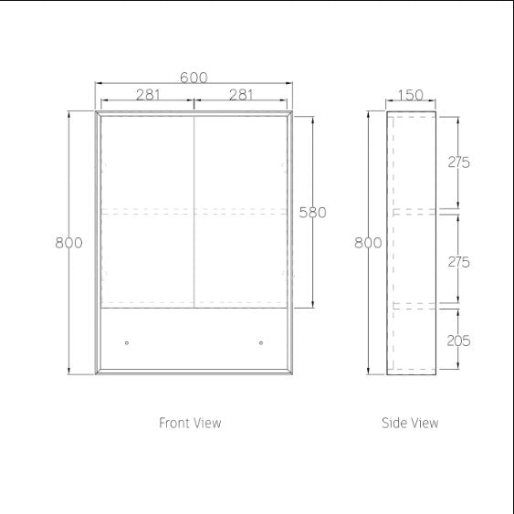 OTTI BOSTON MATTE WHITE WALL HUNG SHAVING CABINET 600MM