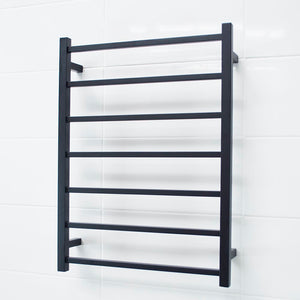 RADIANT HEATING 7-BAR SQUARE HEATED TOWEL RAIL 80WATTS MATTE BLACK 600MM