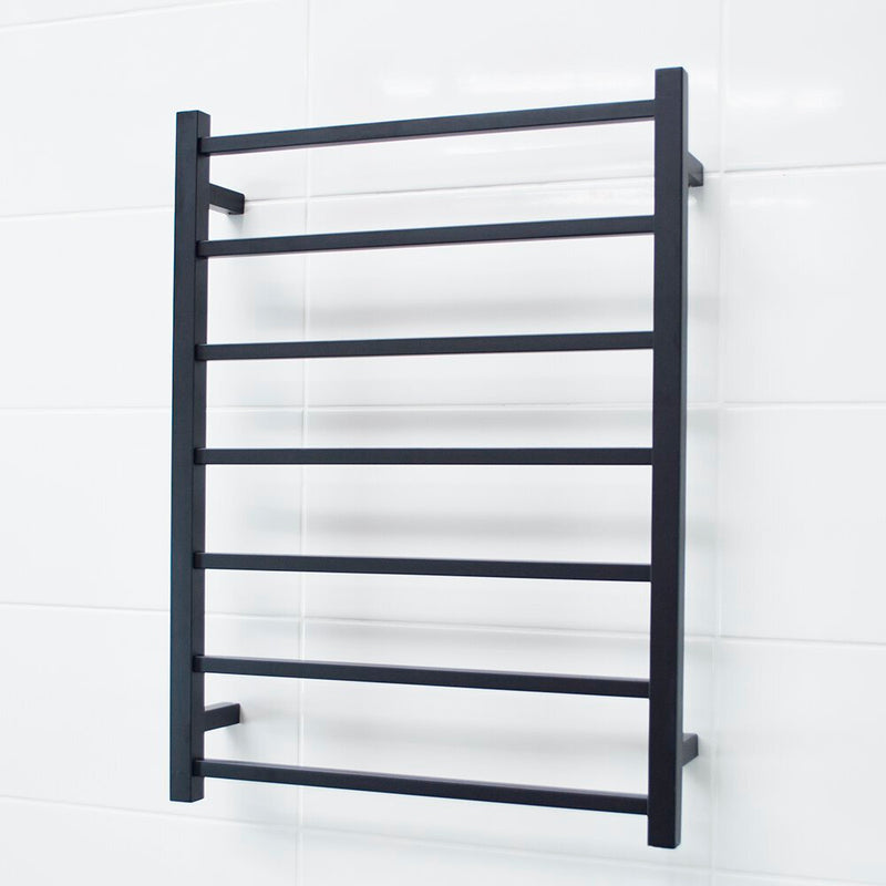 RADIANT HEATING 7-BAR SQUARE HEATED TOWEL RAIL MATTE BLACK 80WATTS 600MM