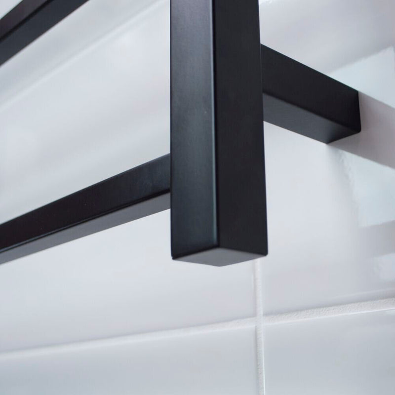RADIANT HEATING 7-BAR SQUARE HEATED TOWEL RAIL MATTE BLACK 80WATTS 600MM