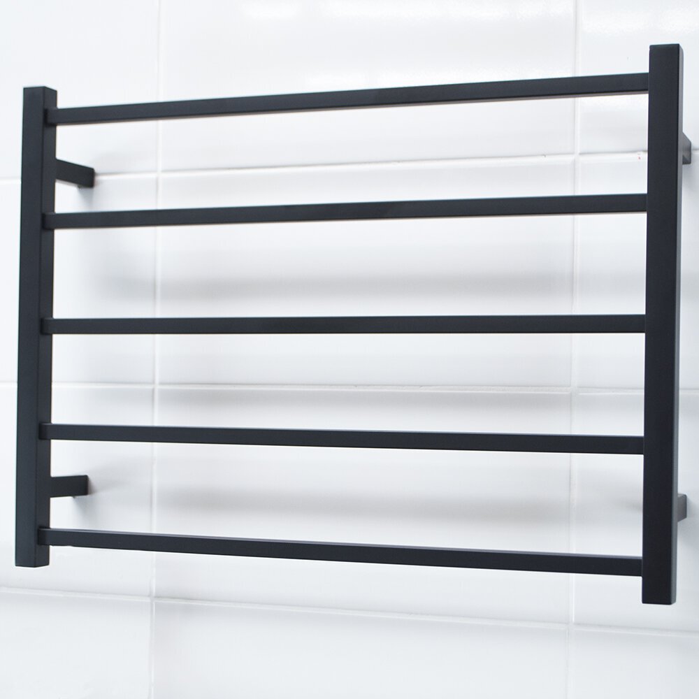 RADIANT HEATING 5-BARS SQUARE HEATED TOWEL RAIL MATTE BLACK 75WATTS 750MM