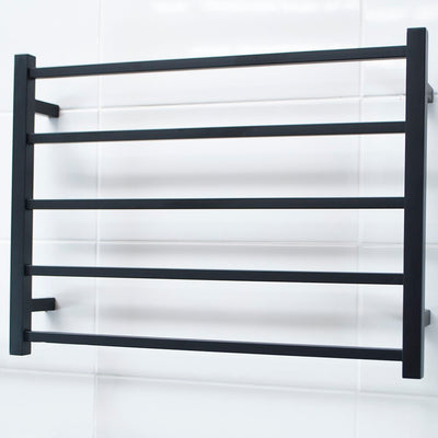 RADIANT HEATING 5-BARS SQUARE HEATED TOWEL RAIL MATTE BLACK 75WATTS 750MM