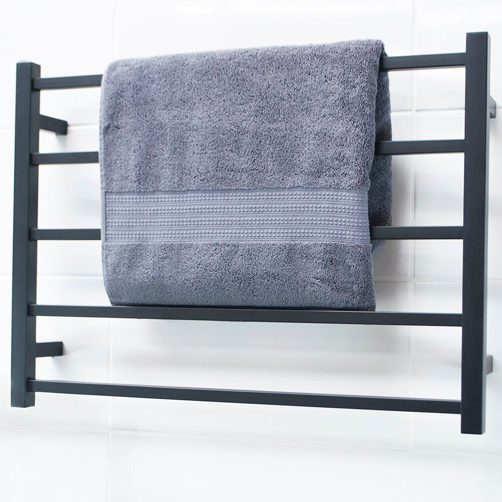 RADIANT HEATING 5-BARS SQUARE HEATED TOWEL RAIL MATTE BLACK 75WATTS 750MM