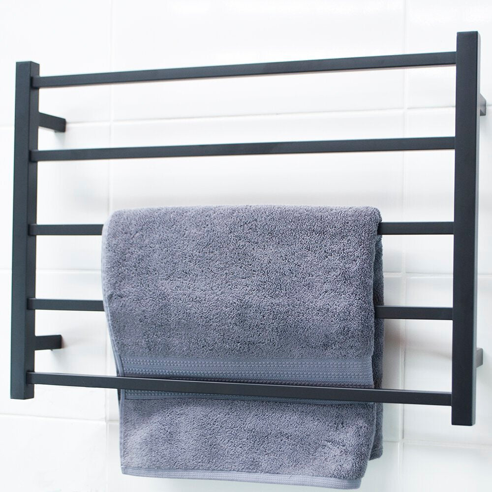 RADIANT HEATING 5-BARS SQUARE HEATED TOWEL RAIL MATTE BLACK 75WATTS 750MM