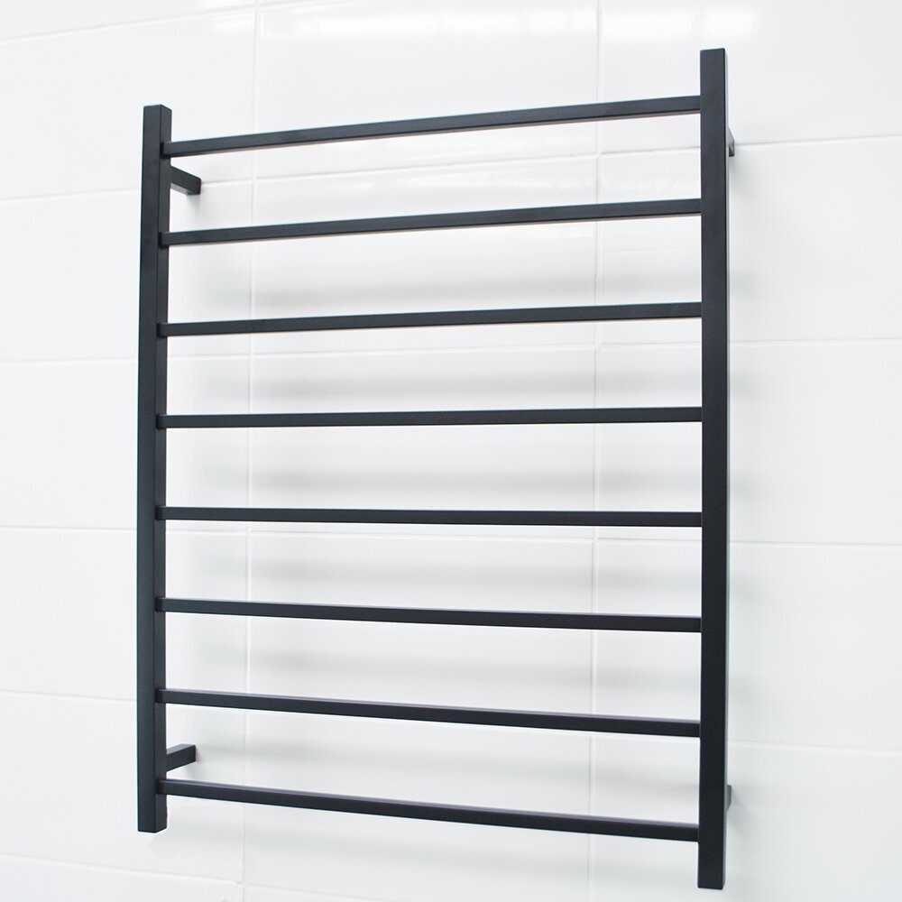 RADIANT HEATING 8-BARS SQUARE HEATED TOWEL RAIL MATTE BLACK 120WATTS 800MM