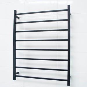 RADIANT HEATING 8-BARS SQUARE HEATED TOWEL RAIL MATTE BLACK 120WATTS 800MM
