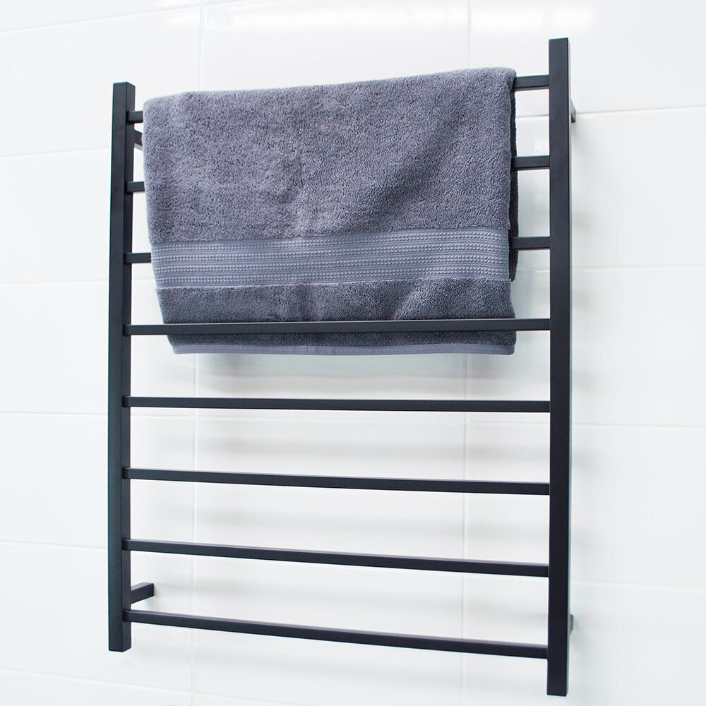 RADIANT HEATING 8-BARS SQUARE HEATED TOWEL RAIL MATTE BLACK 120WATTS 800MM