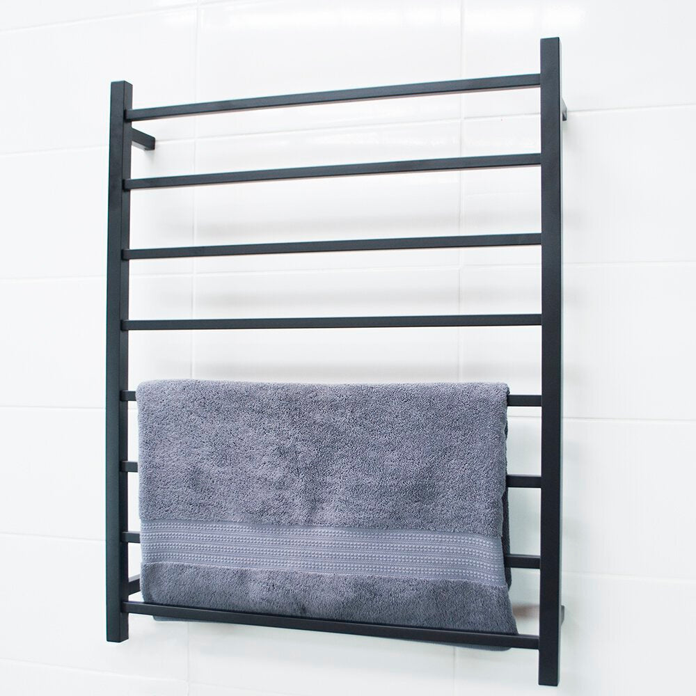 RADIANT HEATING 8-BARS SQUARE HEATED TOWEL RAIL MATTE BLACK 120WATTS 800MM