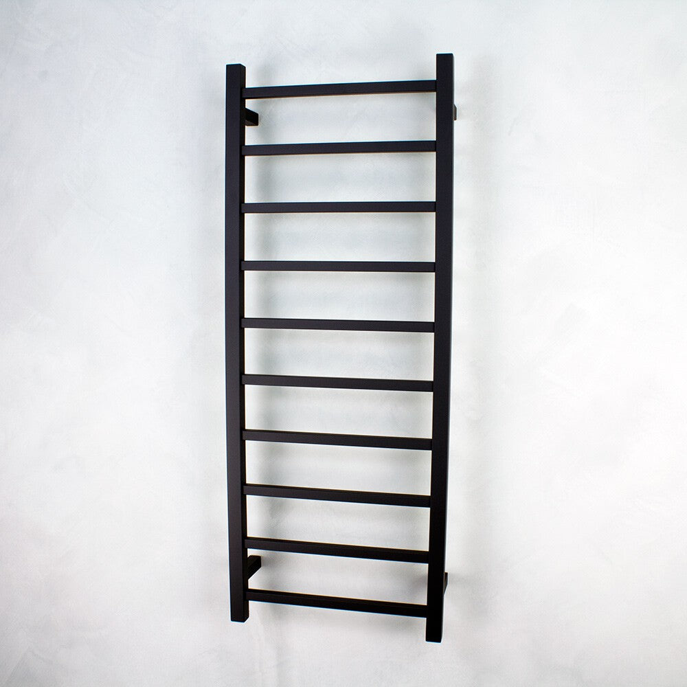 RADIANT HEATING 10-BARS SQUARE HEATED TOWEL RAIL MATTE BLACK 80WATTS 430MM