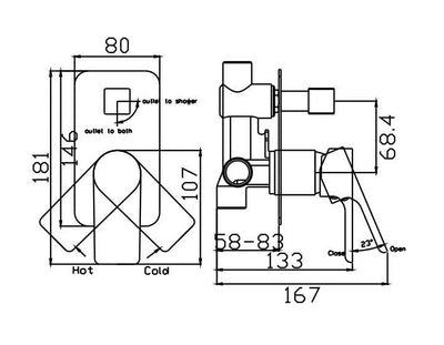 TAPART BATEAU WALL MIXER WITH DIVERTER CHROME