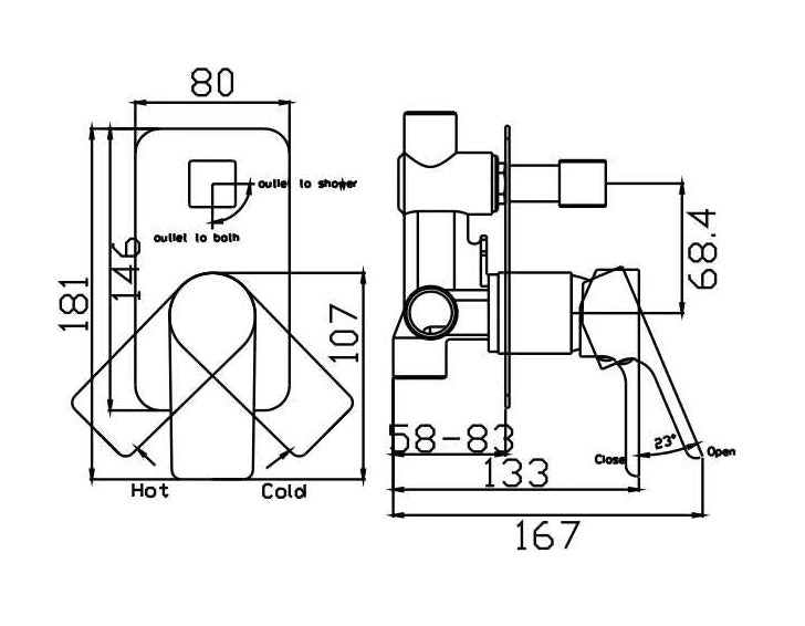 TAPART BATEAU WALL MIXER WITH DIVERTER CHROME