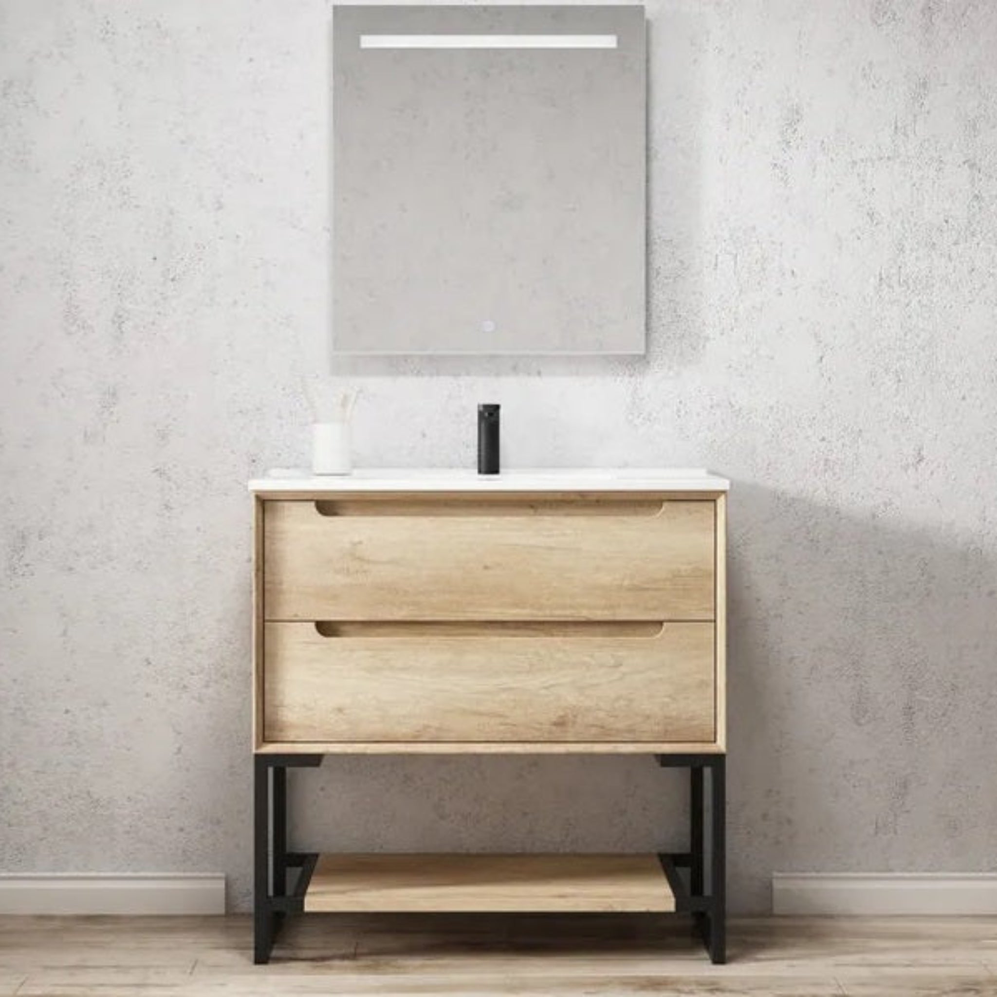 OTTI BYRON NATURAL OAK 900MM SINGLE BOWL FLOOR STANDING VANITY