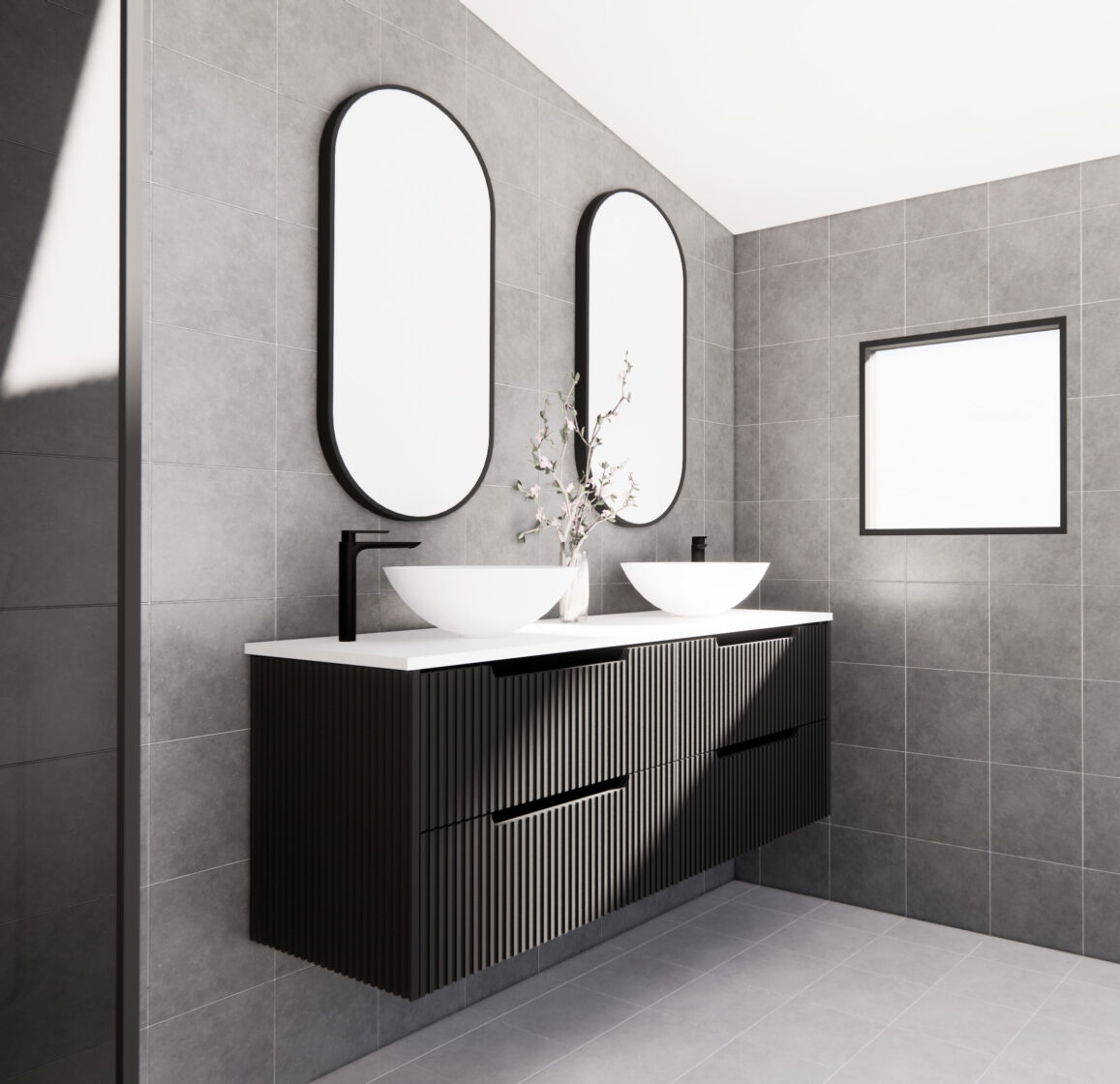 RIVA BALI MATTE BLACK 1500MM DOUBLE BOWL WALL HUNG VANITY