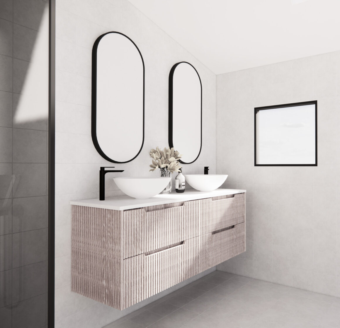 RIVA BALI WHITE OAK 1500MM DOUBLE BOWL WALL HUNG VANITY