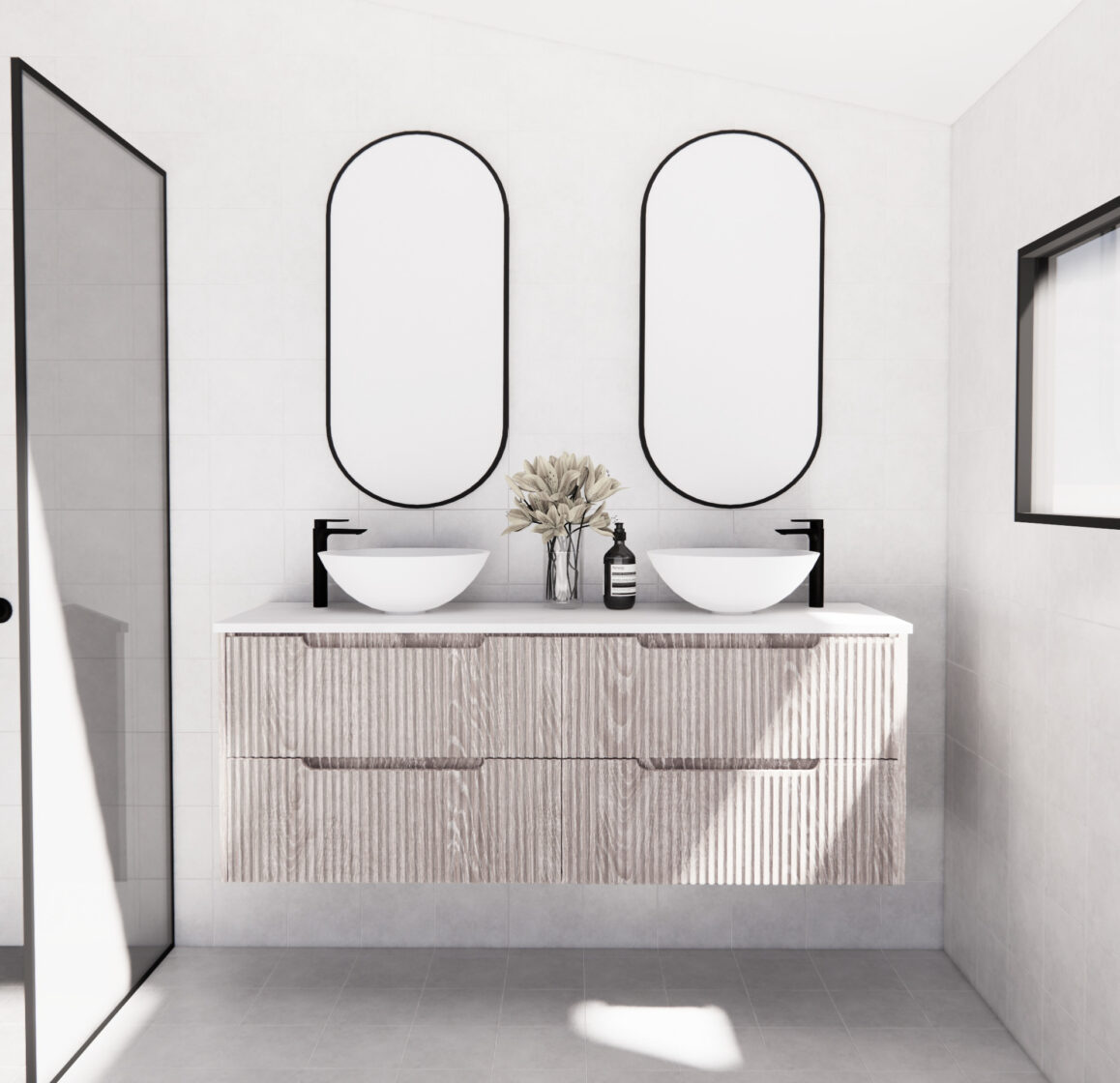 RIVA BALI WHITE OAK 1500MM DOUBLE BOWL WALL HUNG VANITY