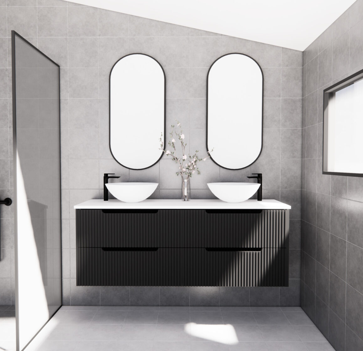 RIVA BALI MATTE BLACK 1500MM DOUBLE BOWL WALL HUNG VANITY