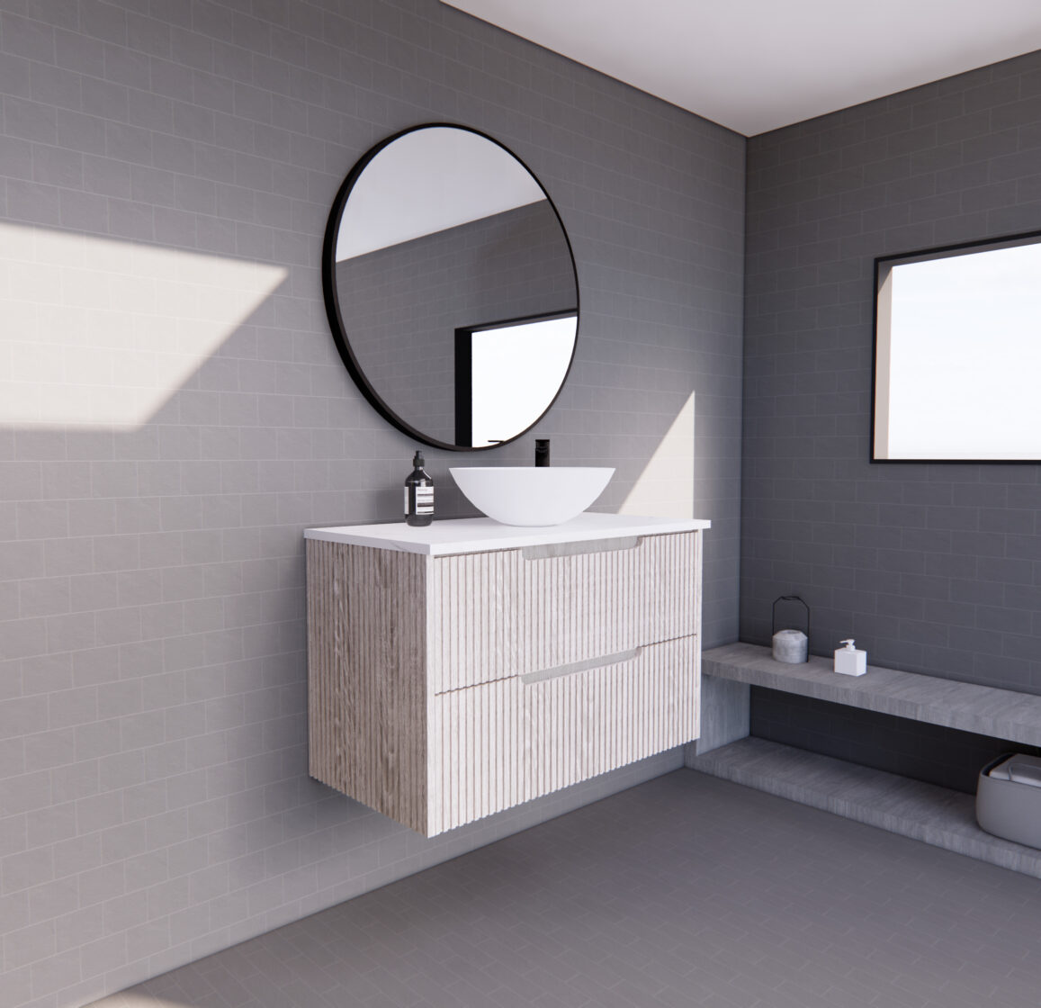 RIVA BALI WHITE OAK 900MM SINGLE BOWL WALL HUNG VANITY