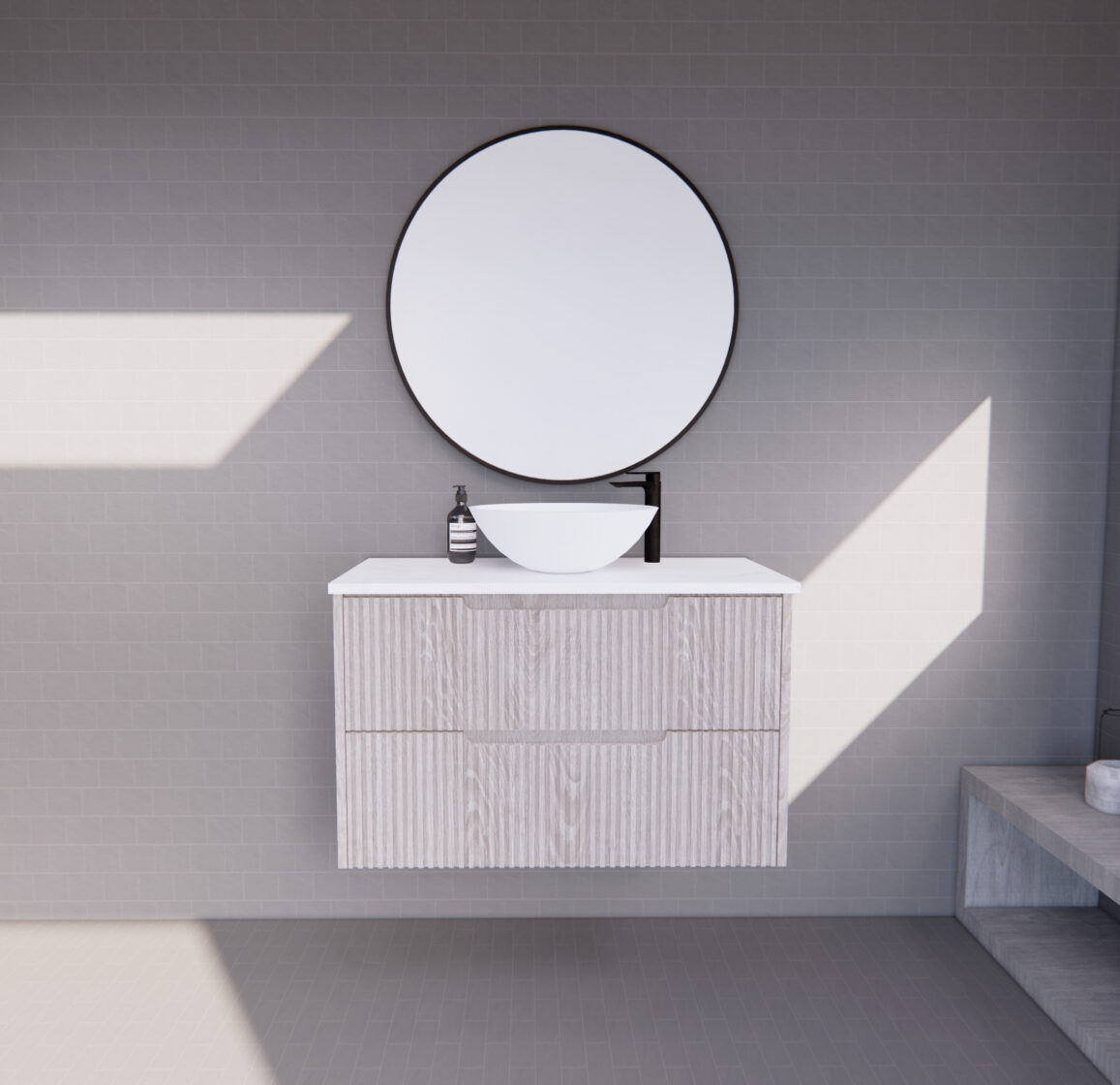 RIVA BALI WHITE OAK 900MM SINGLE BOWL WALL HUNG VANITY
