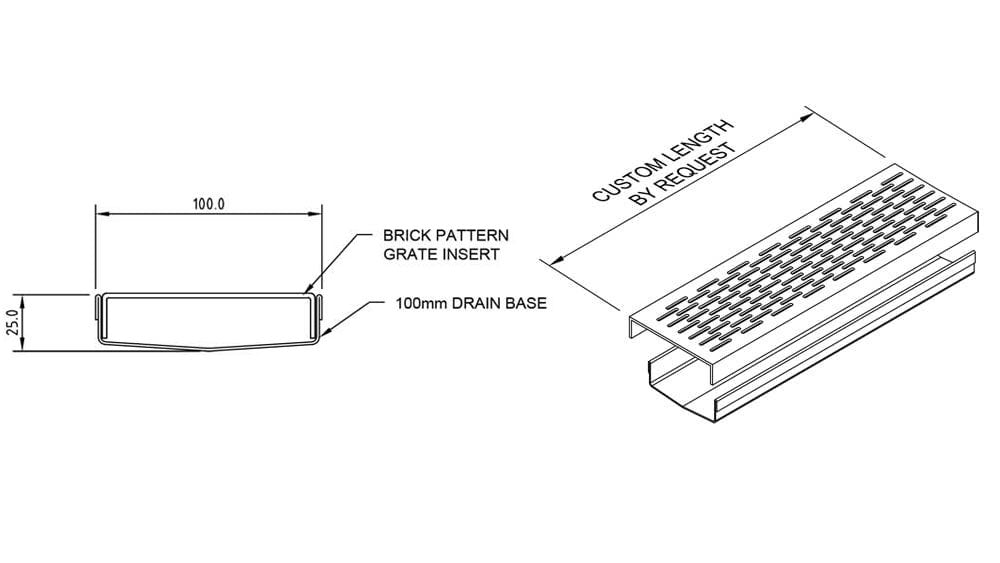 GRATES2GO NATURAL BRASS BRICK PATTERN DRAIN 1000MM LENGTH (CUSTOM AVAILABLE)
