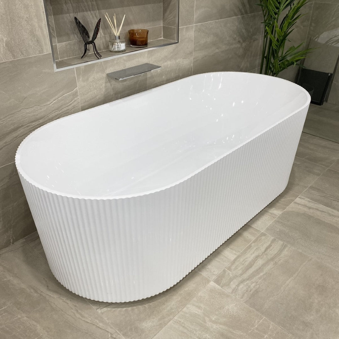 ENFLAIR BRIGHTON GROOVE FREESTANDING BATHTUB GLOSS WHITE (AVAILABLE IN 1500MM AND 1700MM)