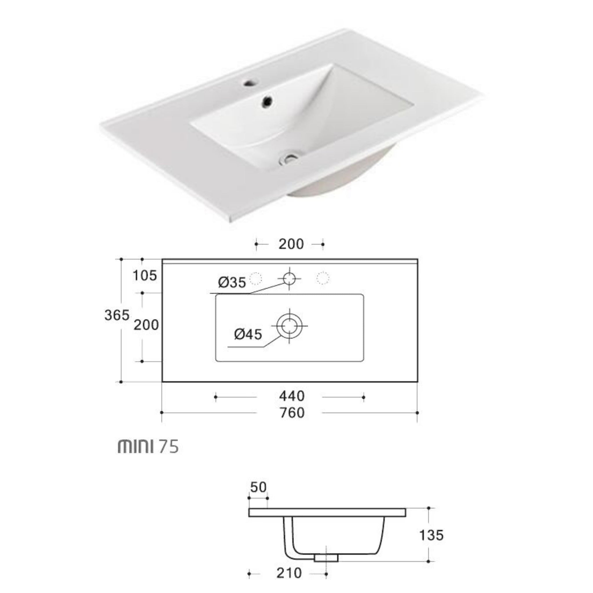 AULIC YORK WHITE OAK 750MM SPACE SAVING SINGLE BOWL FREE STANDING VANITY