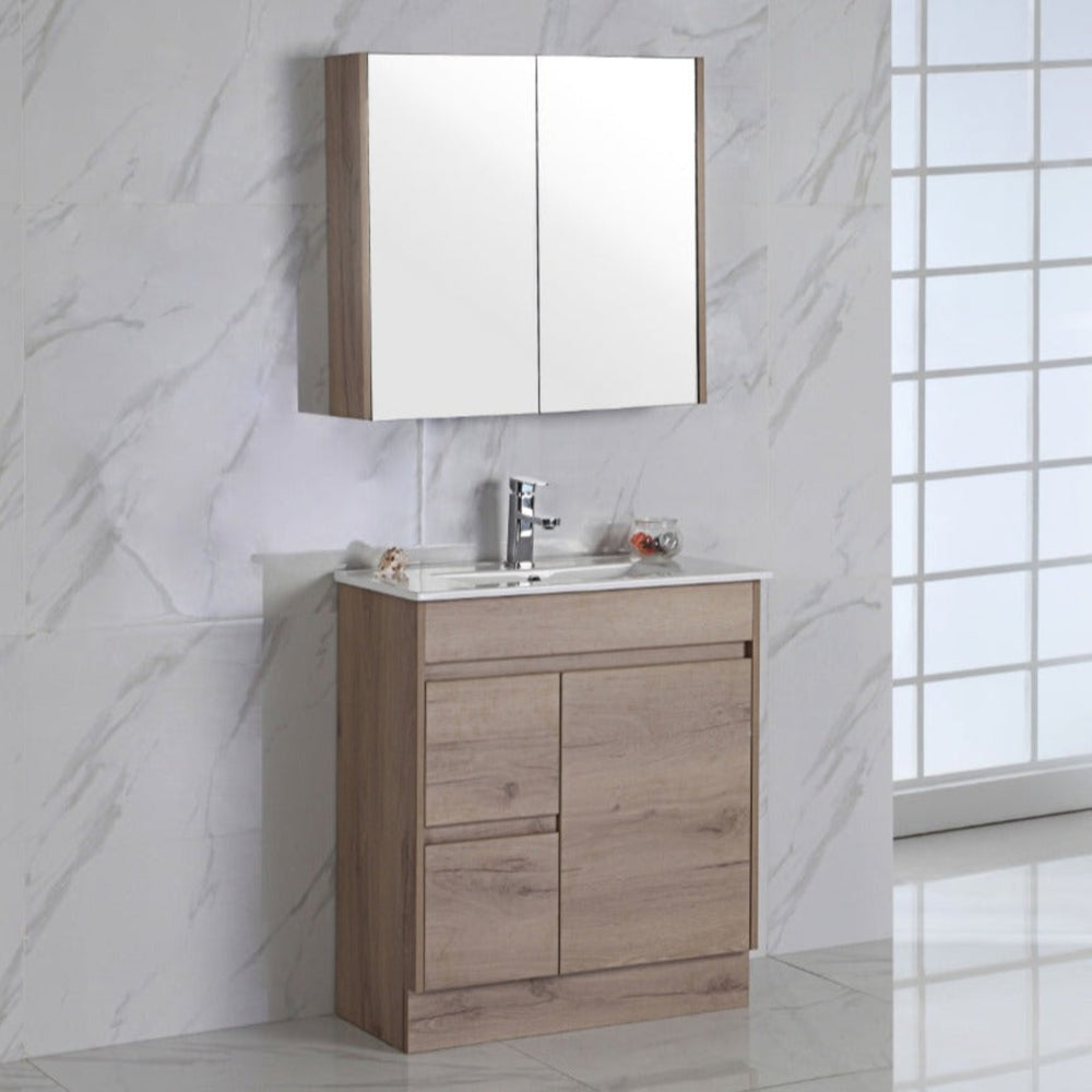 AULIC YORK WHITE OAK 750MM SPACE SAVING SINGLE BOWL FREE STANDING VANITY