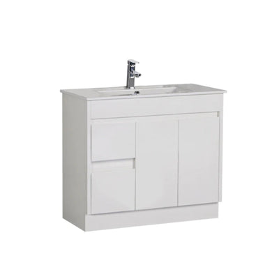 AULIC MAYA WHITE 900MM SPACE SAVING SINGLE BOWL FREESTANDING VANITY