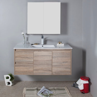AULIC GRACE WHITE OAK 1200MM SINGLE BOWL WALL HUNG VANITY (AVAILABLE IN LEFT AND RIGHT HAND DRAWER)