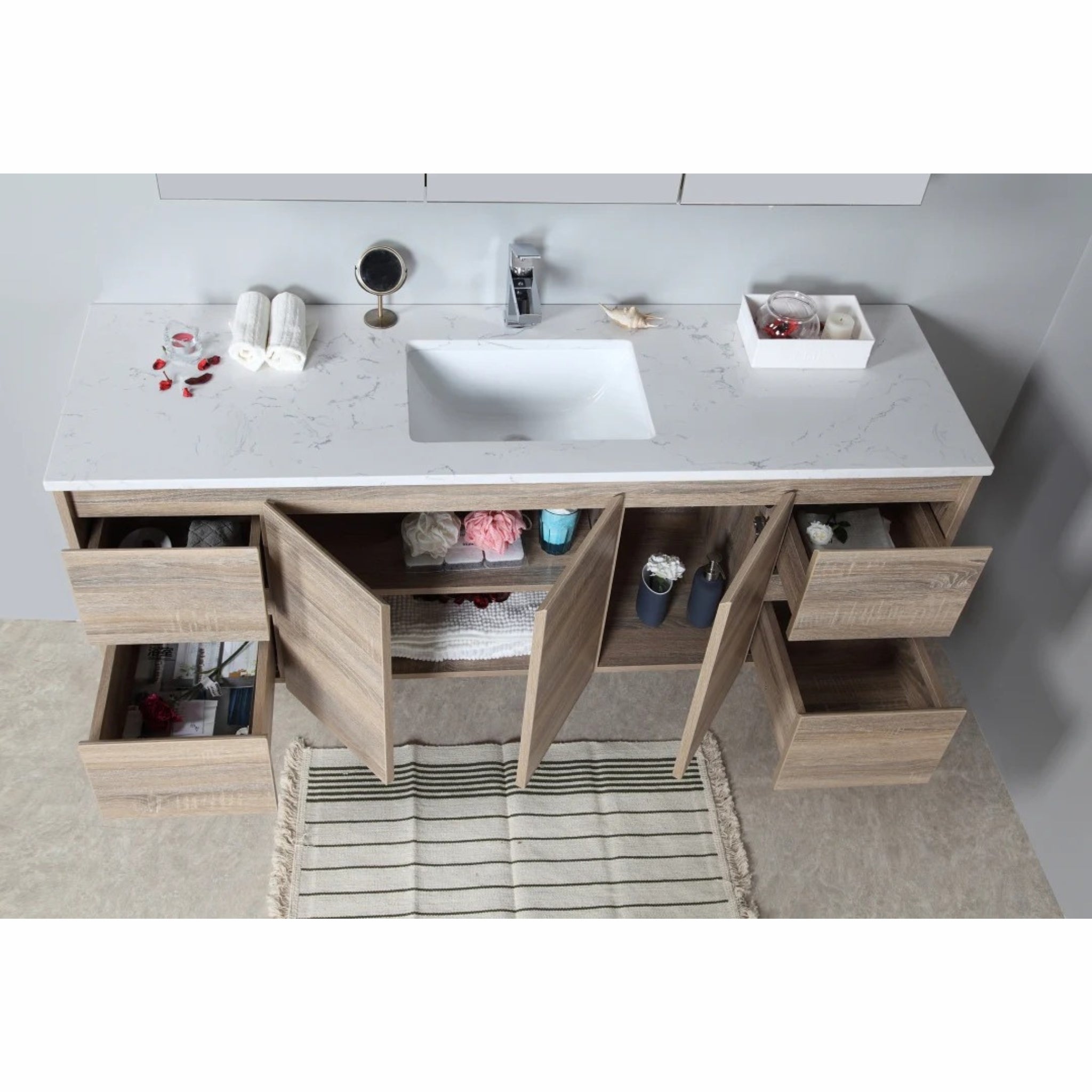 AULIC GRACE WHITE OAK 1500MM SINGLE BOWL WALL HUNG VANITY