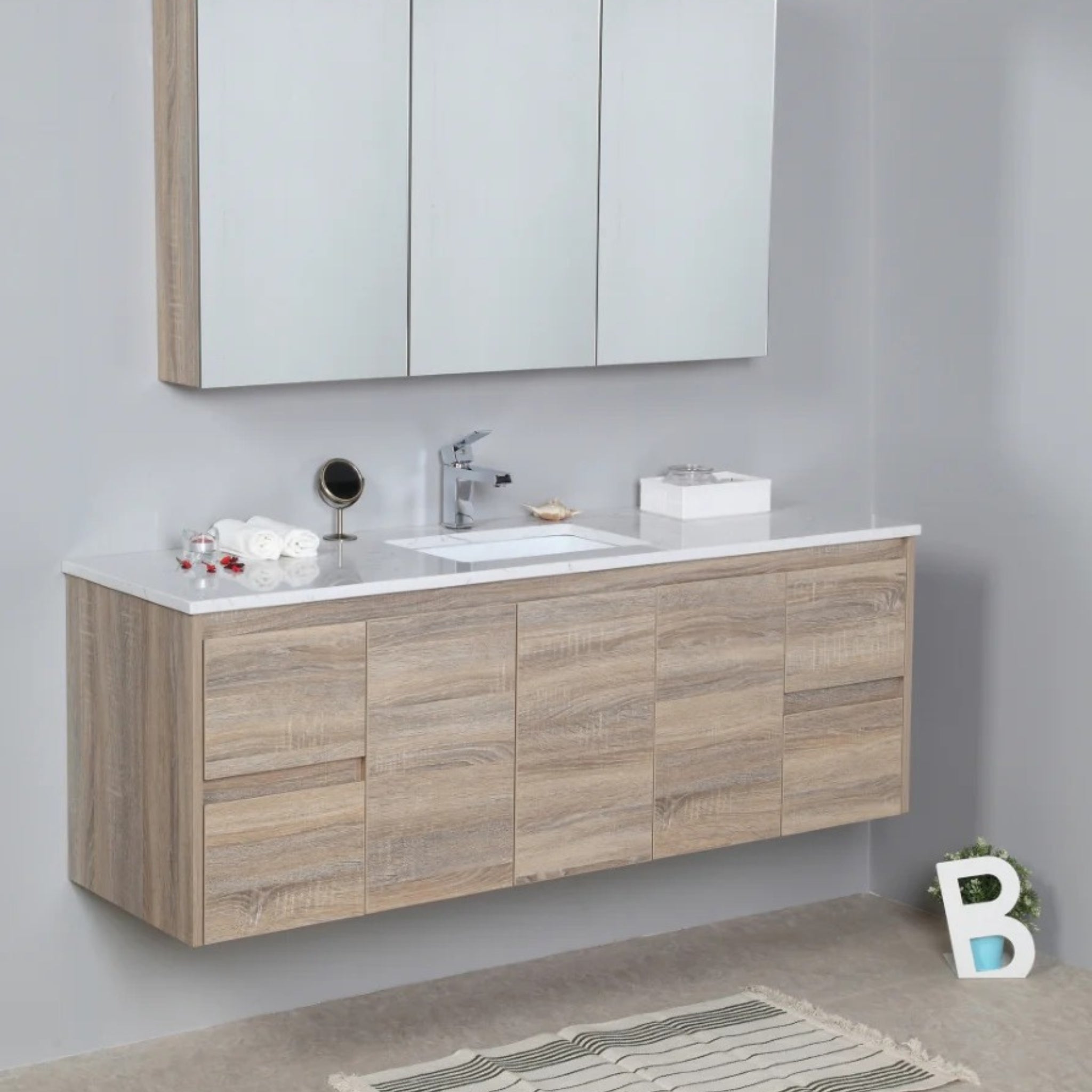 AULIC GRACE WHITE OAK 1500MM SINGLE BOWL WALL HUNG VANITY