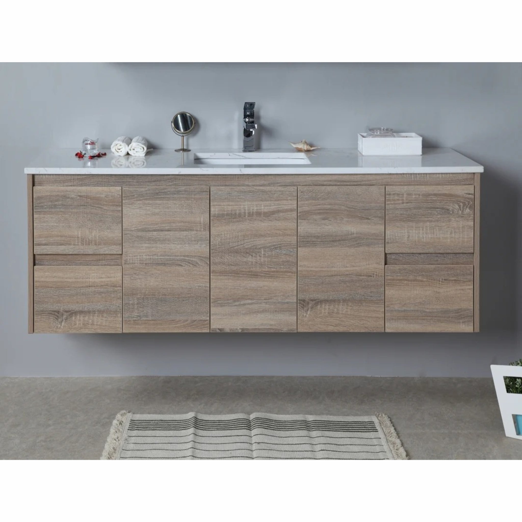 AULIC GRACE WHITE OAK 1500MM SINGLE BOWL WALL HUNG VANITY