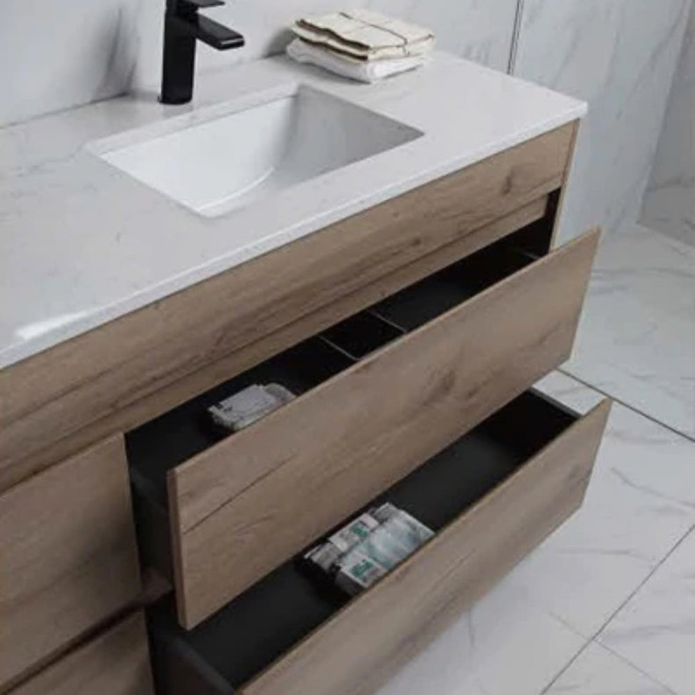 AULIC MAX WHITE OAK 1500MM SINGLE BOWL WALL HUNG VANITY