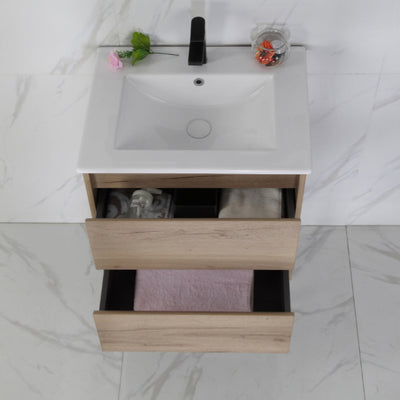 AULIC MAX WHITE OAK 600MM SINGLE BOWL WALL HUNG VANITY