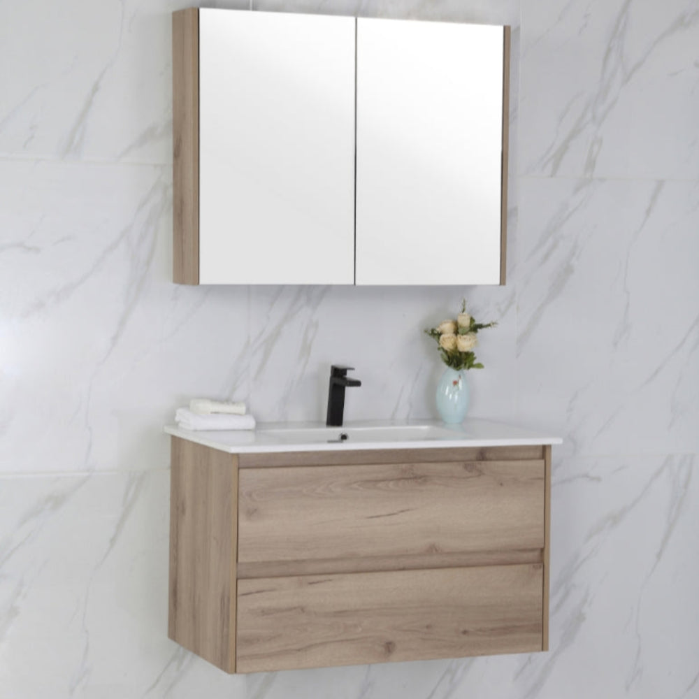 AULIC MAX WHITE OAK 900MM SINGLE BOWL WALL HUNG VANITY