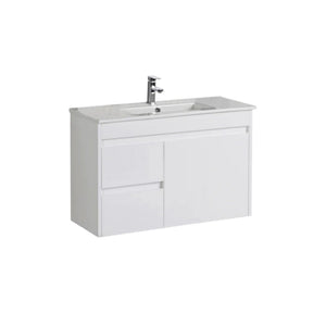 AULIC MAYA WHITE 750MM SPACE SAVING SINGLE BOWL WALL HUNG VANITY
