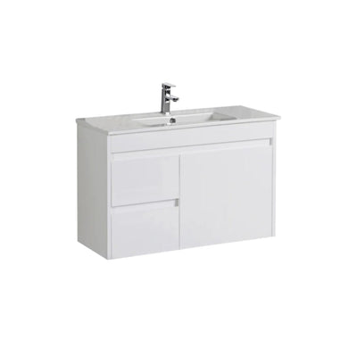AULIC MAYA WHITE 750MM SPACE SAVING SINGLE BOWL WALL HUNG VANITY