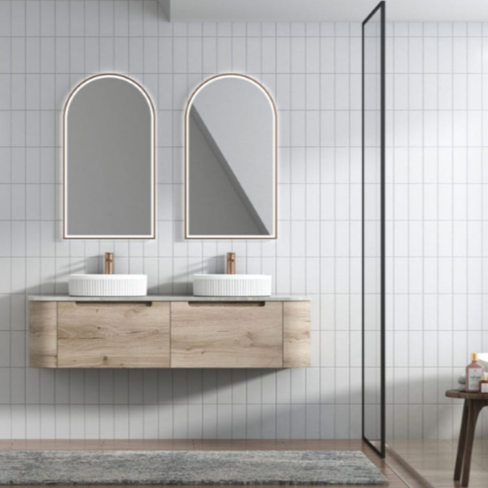 AULIC HAMILTON WHITE OAK 1500MM DOUBLE BOWL WALL HUNG VANITY