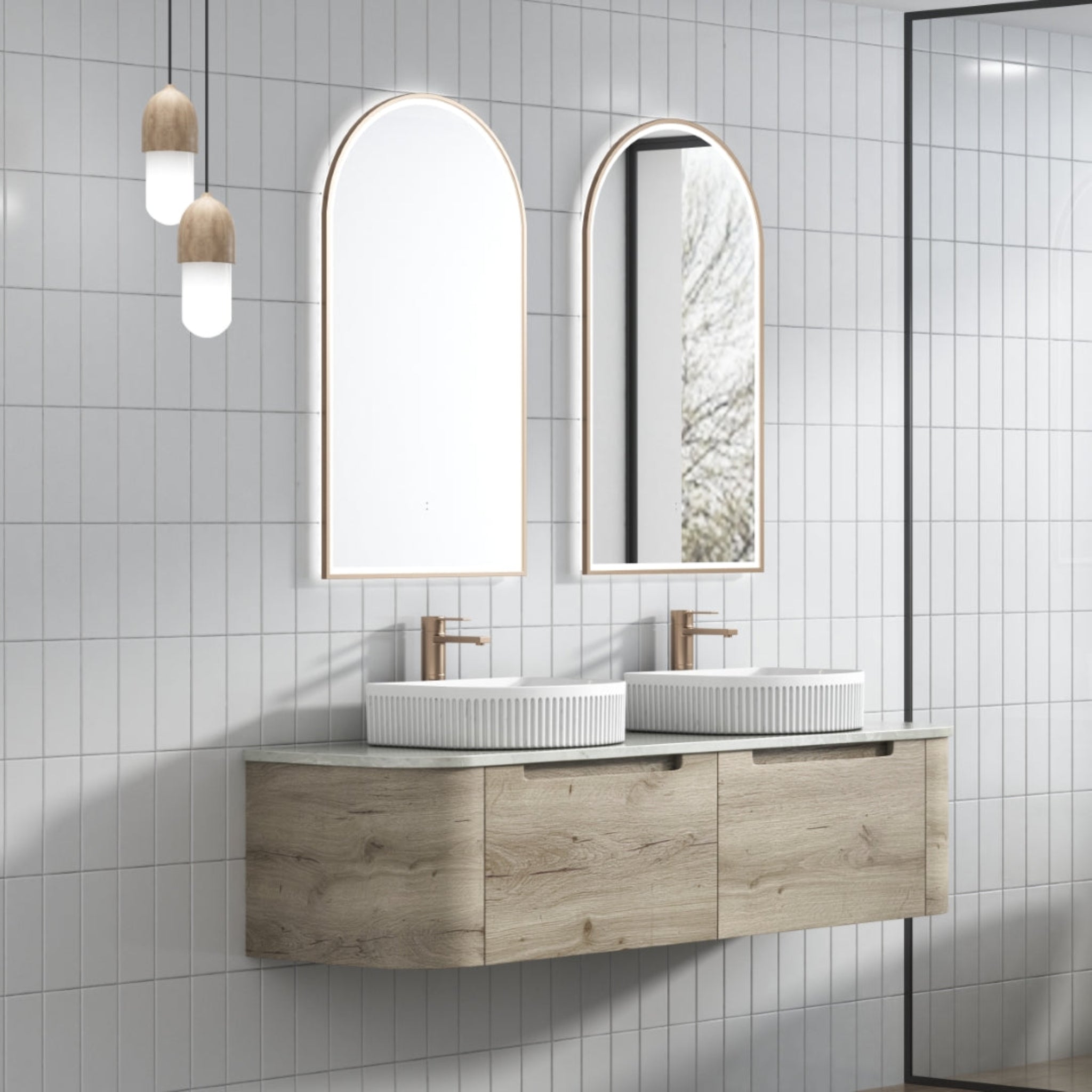 AULIC HAMILTON WHITE OAK 1500MM DOUBLE BOWL WALL HUNG VANITY