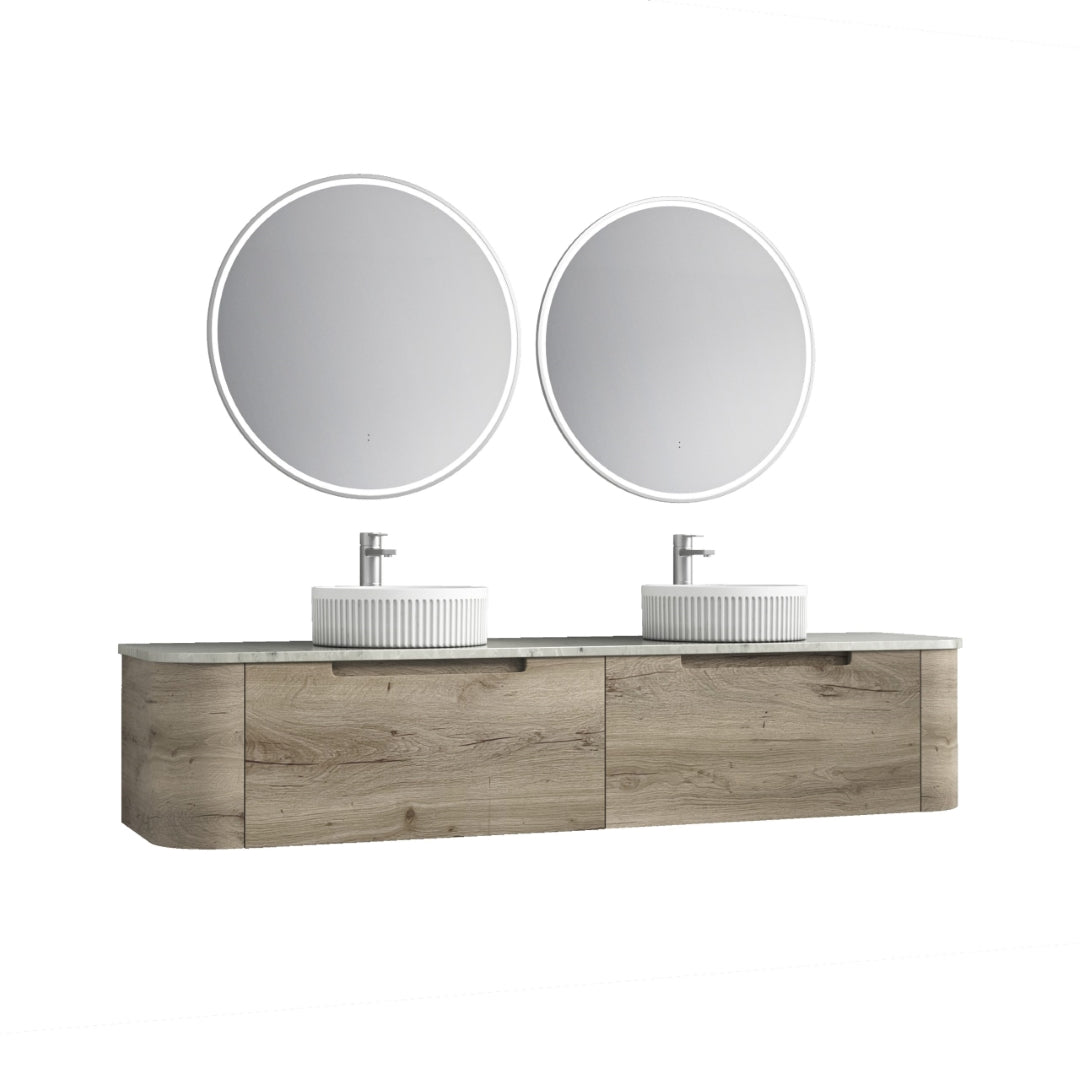 AULIC HAMILTON WHITE OAK 1800MM DOUBLE BOWL WALL HUNG VANITY W/ GERMAN HETTICH RUNNERS