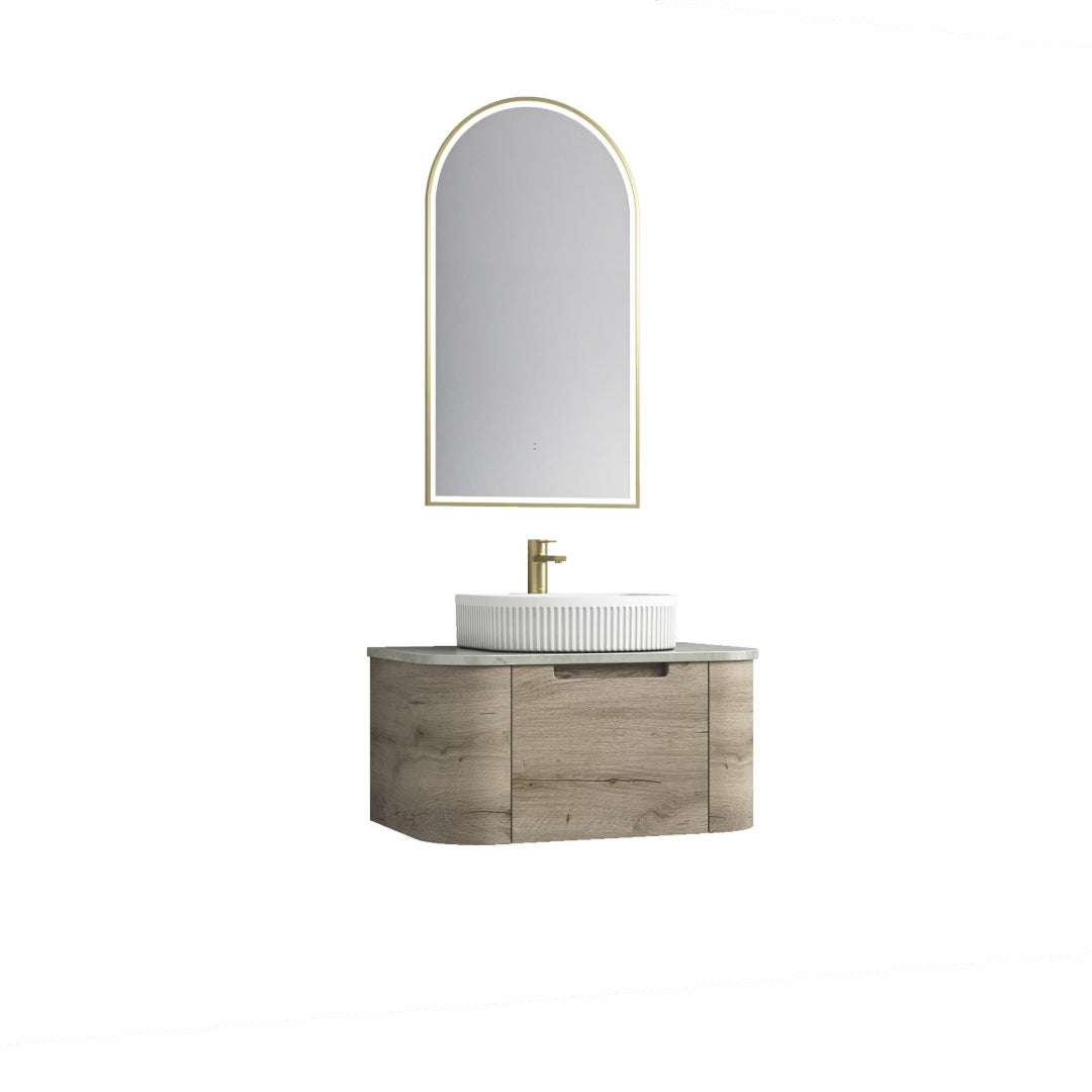 AULIC HAMILTON WHITE OAK 750MM SINGLE BOWL WALL HUNG VANITY W/ GERMAN HETTICH RUNNERS