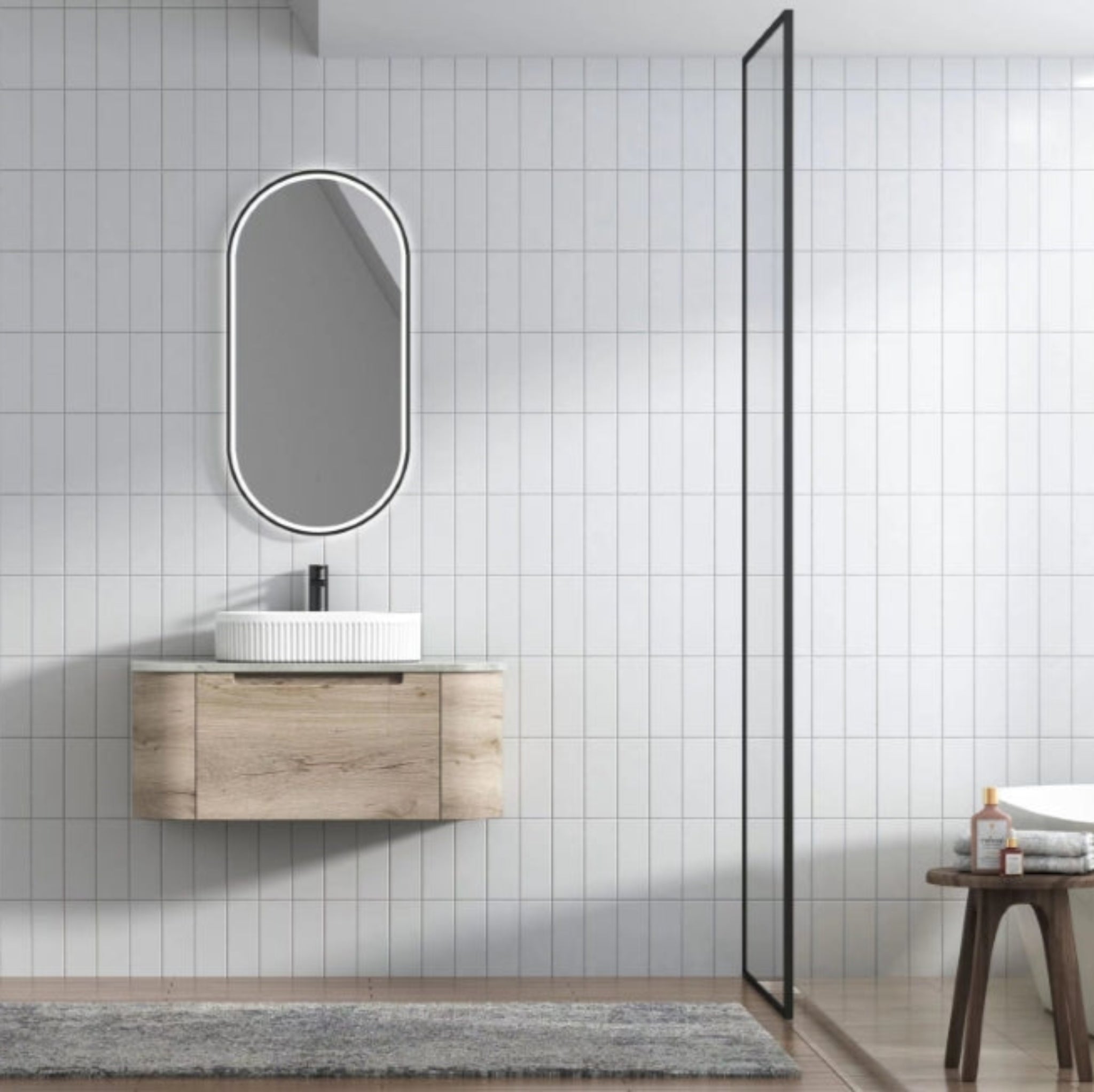 AULIC HAMILTON WHITE OAK 900MM WALL HUNG VANITY W/ GERMAN HETTICH RUNNERS