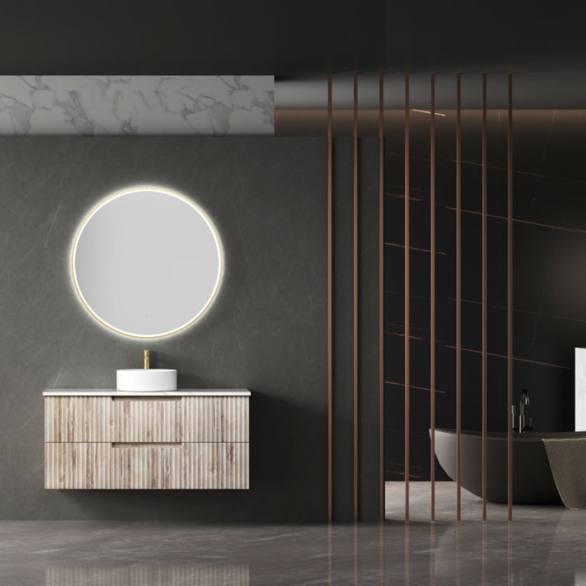AULIC TUSCANA WOOD GRAIN 1200MM SINGLE BOWL WALL HUNG VANITY W/ GERMAN HETTICH RUNNERS