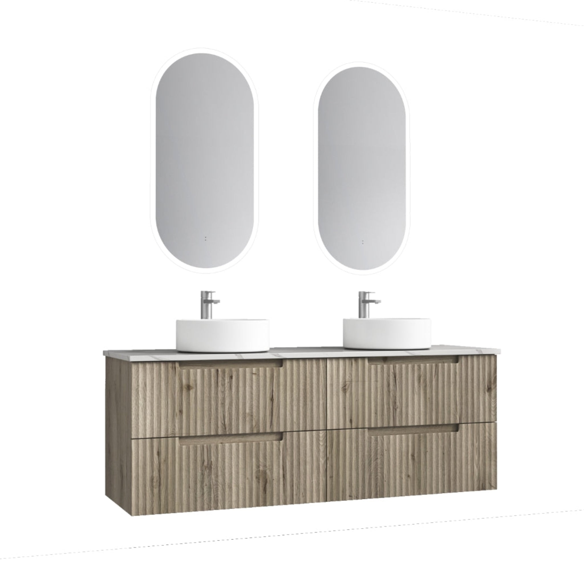AULIC TUSCANA WOOD GRAIN 1500MM DOUBLE BOWL WALL HUNG VANITY W/ GERMAN HETTICH RUNNERS