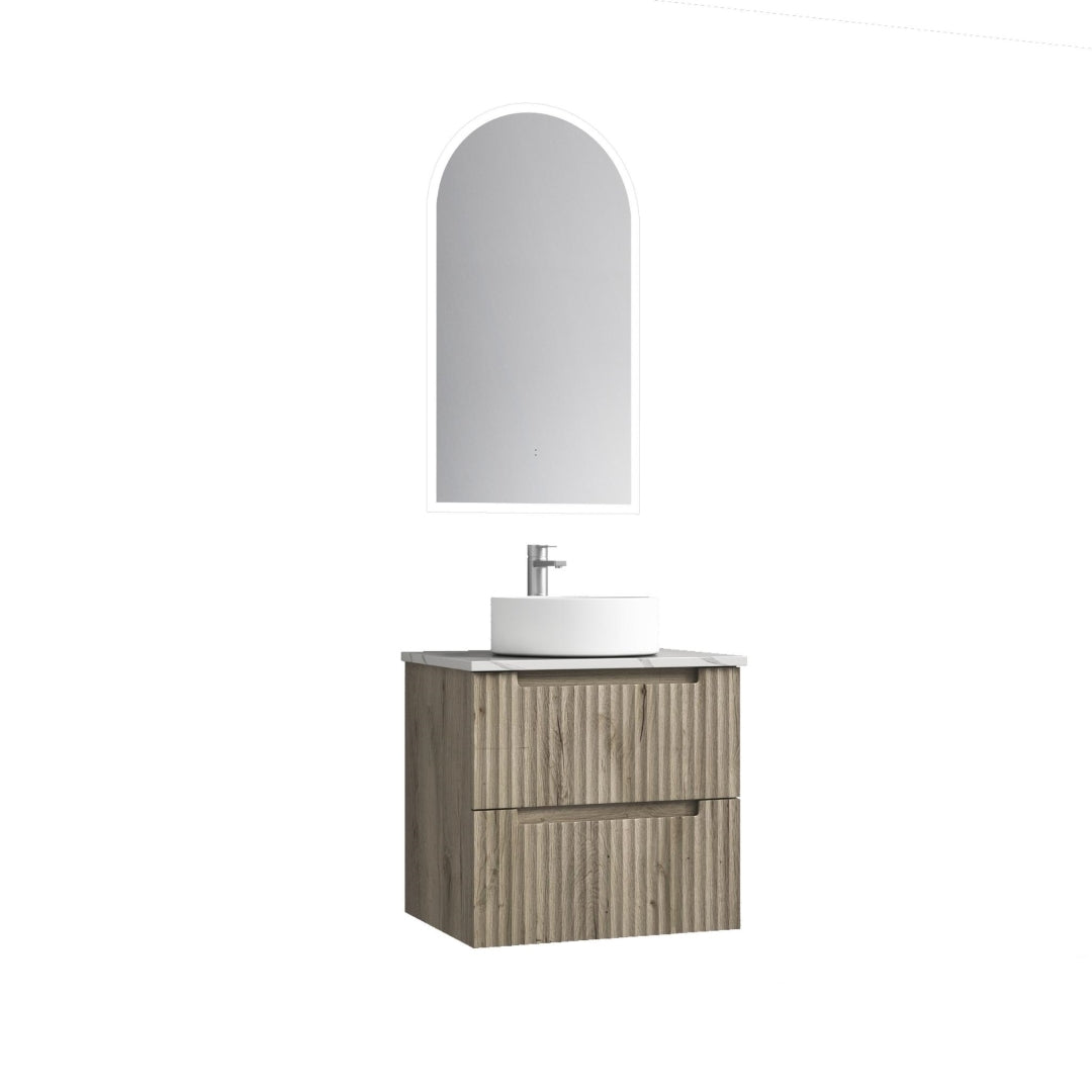 AULIC TUSCANA WOOD GRAIN 600MM SINGLE BOWL WALL HUNG VANITY W/ GERMAN HETTICH RUNNERS